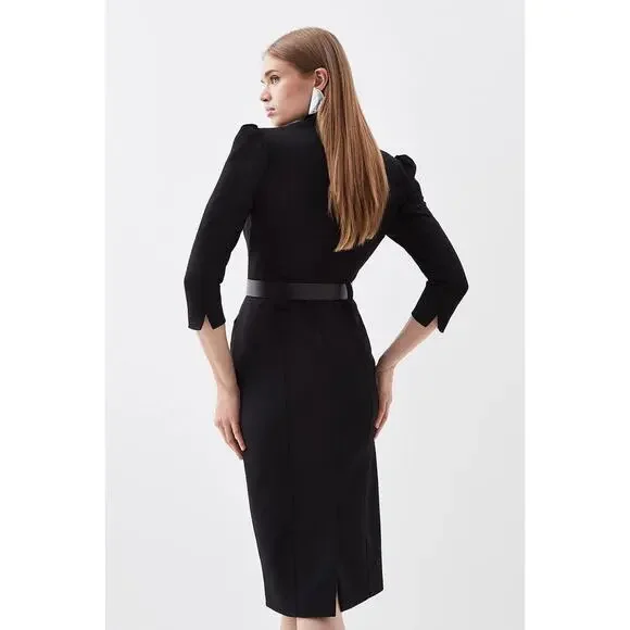 Karen Millen US 10/UK 14 Black Structured Crepe Pencil Midi Dress Career - Picture 5 of 11